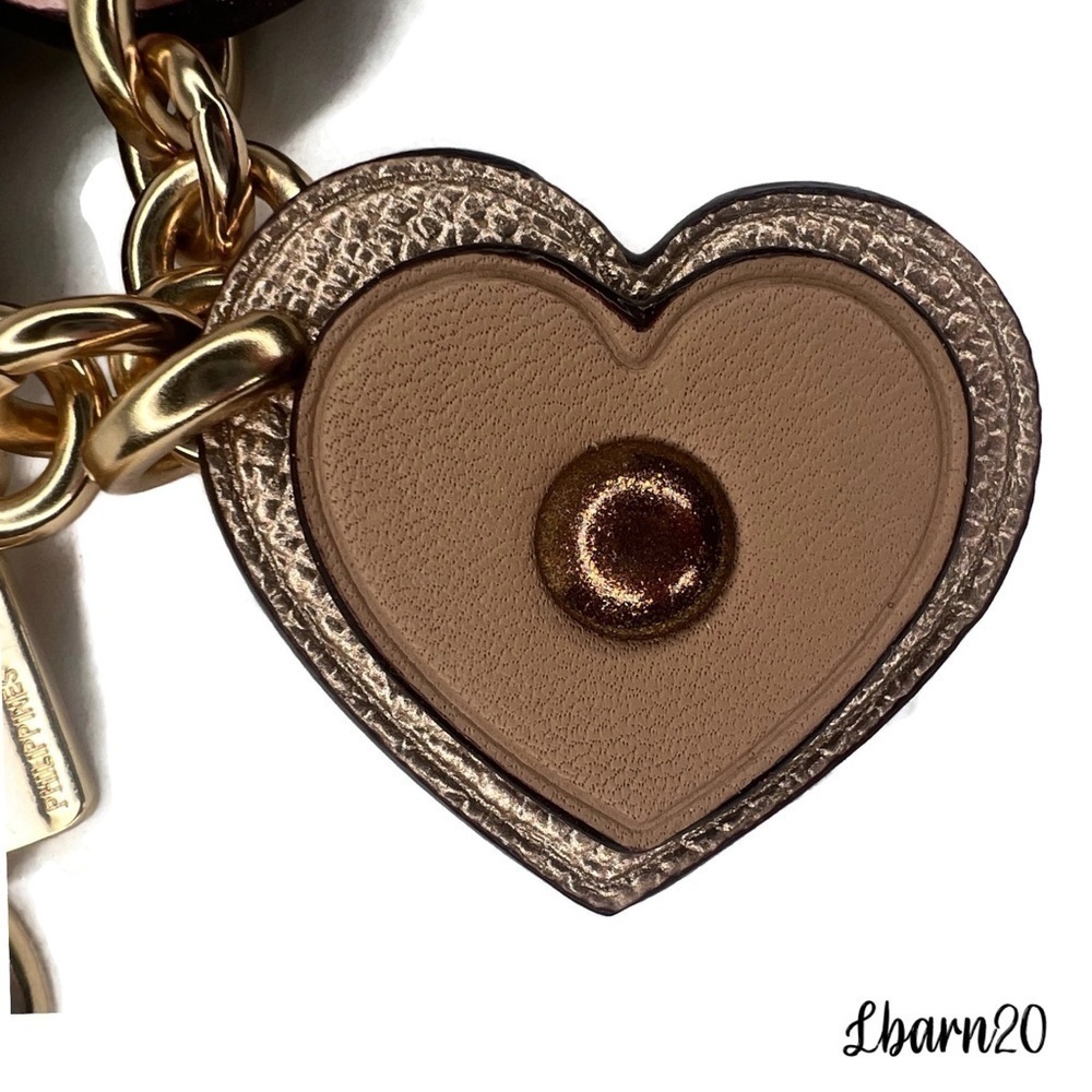 Coach Heart Appliqué Rose Gold and Pink Dangle Keychain Charm Fob F40696 - Picture 5 of 11